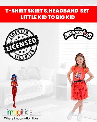 Miraculous Ladybug Rena Rouge Little Girls 3 Piece Outfit Set: T-Shirt Skirt Headband Red 6-6X