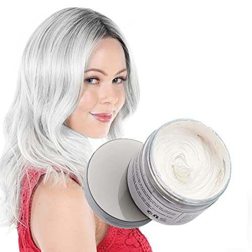 Hair Color Wax, Instant White Hair Wax 4.23 oz, Unisex Natural Hairstyle Pomade Cream, Temporary Hair Pomades for for Party, Cosplay, Halloween