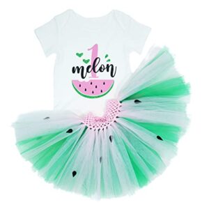 gouldianfinch infant baby girls 1st birthday outfits watermelon printed romper + tutu skirt toddler princess dress(pink,12-18months)