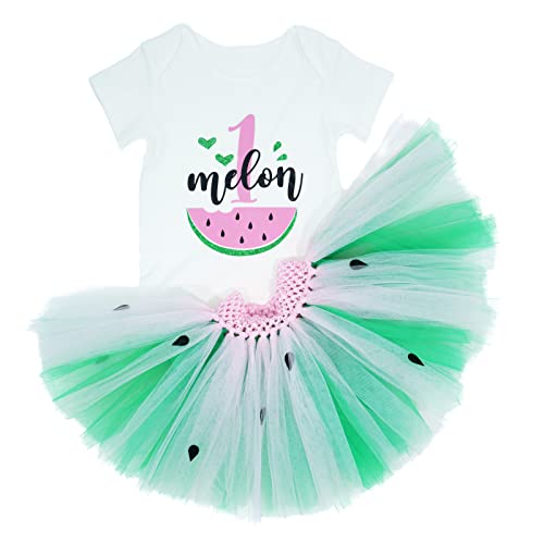 Gouldianfinch Infant Baby Girls 1st Birthday Outfits Watermelon Printed Romper + Tutu Skirt Toddler Princess Dress(Pink,12-18Months)