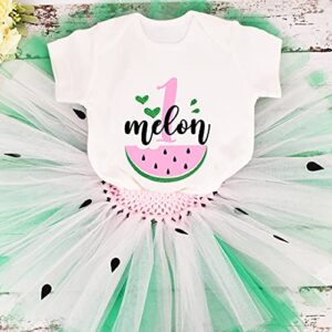 Gouldianfinch Infant Baby Girls 1st Birthday Outfits Watermelon Printed Romper + Tutu Skirt Toddler Princess Dress(Pink,12-18Months)