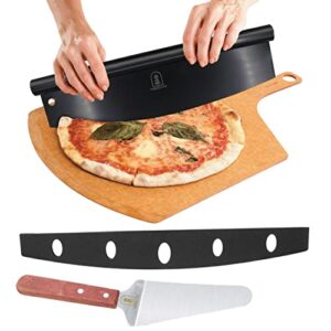 varielots 14" pizza cutter rocker, pizza slicer with sharp stainless steel blade with protection cover, professional food grade chopper for crust, pie, salads, fruits, vegetables, cakes