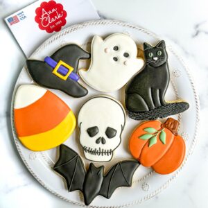 halloween cookie cutters premium 7-pc. set made in usa by ann clark, pumpkin, ghost, bat, candy corn, skull, black cat, witch hat