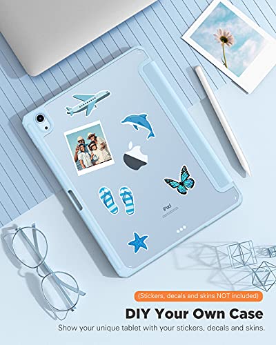 TiMOVO Case for iPad Air 5th/4th Generation 10.9 inch, iPad Air 5/4 Case with Pencil Holder, [Support Apple Pencil Charging and Touch ID], Clear Transparent Case with Auto Wake/Sleep, Sky Blue