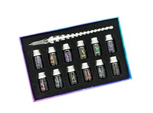 glass dip pen set, 12 color inks, crystal glass pens for art, writing, drawing, calligraphy, signatures, holiday gifts (typ 3)