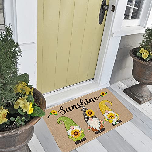 Gnomes Doormat Sunflower Outdoor Rug Spring Gnome Doormat Non Slip Sunflower Gnomes Sunshine Decorative Entrance Door Mat Rubber Tomte Indoor Floor Mat for Home Decorative Supply 27.6 x 16.5 Inches