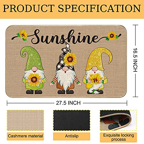 Gnomes Doormat Sunflower Outdoor Rug Spring Gnome Doormat Non Slip Sunflower Gnomes Sunshine Decorative Entrance Door Mat Rubber Tomte Indoor Floor Mat for Home Decorative Supply 27.6 x 16.5 Inches