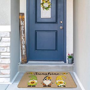 Gnomes Doormat Sunflower Outdoor Rug Spring Gnome Doormat Non Slip Sunflower Gnomes Sunshine Decorative Entrance Door Mat Rubber Tomte Indoor Floor Mat for Home Decorative Supply 27.6 x 16.5 Inches