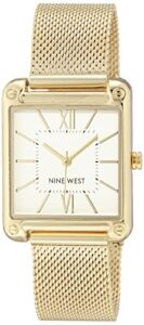 nine west women's japanese quartz dress watch with stainless steel strap, gold, 18 (model: nw/2090chgb)