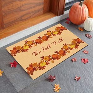 indoor doormat welcome mat, thanksgiving it's fall y'all pumpkin maple leaf orange low profile floor mat non slip front doormat rugs for entryway,patio,high traffic areas, 16"x24"