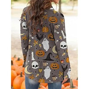 Women's Halloween Pumpkin Cat Print Knitting Cardigan Long Sleeve Open Front Knitted Sweater Outwear Coat Tops (Light Gray, X-Large)