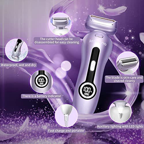 Electric Shaver for Women Best Electric Razor for Womens Bikini Legs Underarm Public Hairs Rechargeable Trimmer with Detachable Head Cordless Wet Dry Use