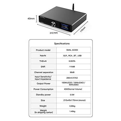 SMSL AO200 Digital Power Amplifier MA12070×2 Chip 150W×150W USB/XLR/RCA Input 2 Channel HiFi Desktop Amp with Remote Control for Subwoofer/Passive Speaker