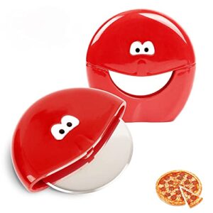 pizza cutter wheel - 2 pack pizza slicer cutter，3 inch super sharp stainless steel blade with protective plastic guard cover and easy to clean (red)