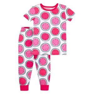 lamaze baby girls' super combed natural cotton tight fit short sleeve sleepwear 2 piece set, footless, 1 pack, pink watermelons circles, 3t