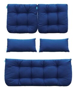 qilloway outdoor patio wicker seat cushions group loveseat/two u-shape/two lumbar pillows for patio furniture,wicker loveseat,bench,porch,settee of 5 (navy blue)