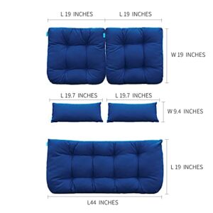 QILLOWAY Outdoor Patio Wicker Seat Cushions Group Loveseat/Two U-Shape/Two Lumbar Pillows for Patio Furniture,Wicker Loveseat,Bench,Porch,Settee of 5 (Navy Blue)