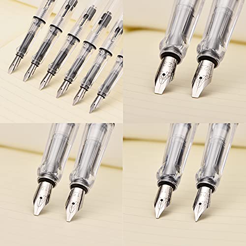 Lanxivi Yongsheng Calligraphy Fountain Pen Set Transparent Clear, 6 Assorted Tip Sizes for Art Drawing and Writing Signature