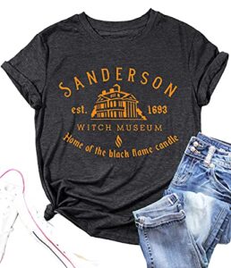 halloween t shirt women sanderson letter print graphic t-shirt hocus pocus tees tops(grey,medium)