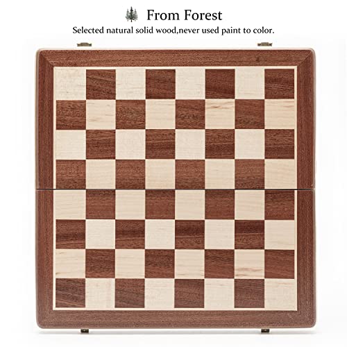 A&A 15 inch Foldable Wooden Magnetic Chess Set w/ 3 inch King Height Staunton Chess Pieces - Pine Box w/Mahogany & Maple Inlay