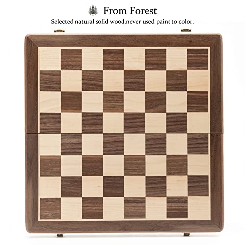 A&A 15" Magnetic Wooden Chess Set/Folding Board / 3" King Height German Knight Staunton Chess Pieces/Walnut & Maple Inlaid /2 Extra Queen/Board Games Chess Sets for Adults and Kids