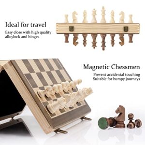 A&A 15" Magnetic Wooden Chess Set/Folding Board / 3" King Height German Knight Staunton Chess Pieces/Walnut & Maple Inlaid /2 Extra Queen/Board Games Chess Sets for Adults and Kids