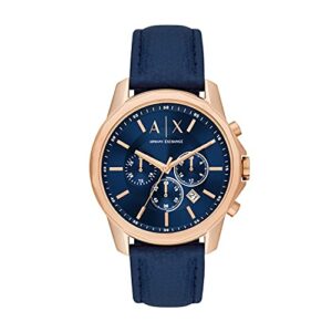 armani exchange men's stainless steel quartz watch with leather strap, blue, 22 (model: ax1723)