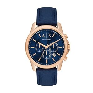 Armani Exchange Men's Stainless Steel Quartz Watch with Leather Strap, Blue, 22 (Model: AX1723)