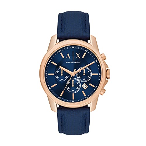 Armani Exchange Men's Stainless Steel Quartz Watch with Leather Strap, Blue, 22 (Model: AX1723)