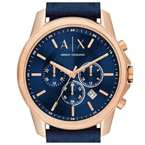Armani Exchange Men's Stainless Steel Quartz Watch with Leather Strap, Blue, 22 (Model: AX1723)