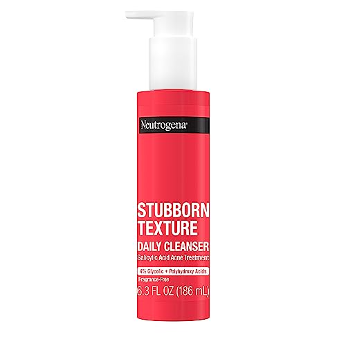 Neutrogena Stubborn Texture Daily Acne Facial Cleanser, Salicylic Acid Face Wash + Glycolic & Polyhydroxy Acids, Fragrance-Free, 6.3 fl. oz