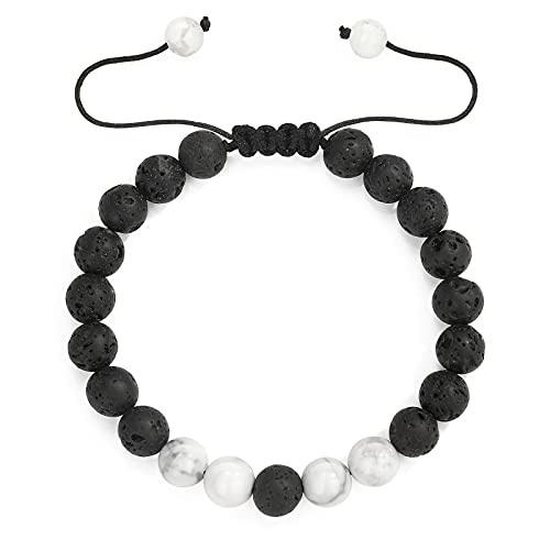 MengPa Beads Bracelets Mens Lava Rock Stone Beaded Anxiety Essential Oil Volcanic Bracelet Set Howlite-White US4557B