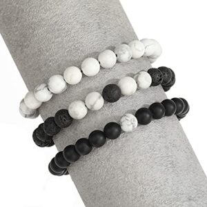 MengPa Beads Bracelets Mens Lava Rock Stone Beaded Anxiety Essential Oil Volcanic Bracelet Set Howlite-White US4557B