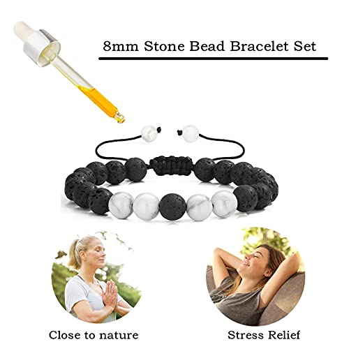 MengPa Beads Bracelets Mens Lava Rock Stone Beaded Anxiety Essential Oil Volcanic Bracelet Set Howlite-White US4557B