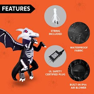 Joiedomi 5 FT Halloween Inflatable Flying Skeleton Dragon with Build-in LEDs, Outdoor Hanging Blow Up Giant Inflatables Dragon with Wings for Halloween Outdoor, Yard, Garden, Lawn Decoration