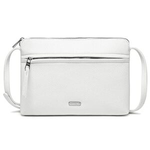 davidjones top zip crossbody bags for women, faux leather small envelope shoulder bag cell phone crossbody purse with long strap-ivory white purse