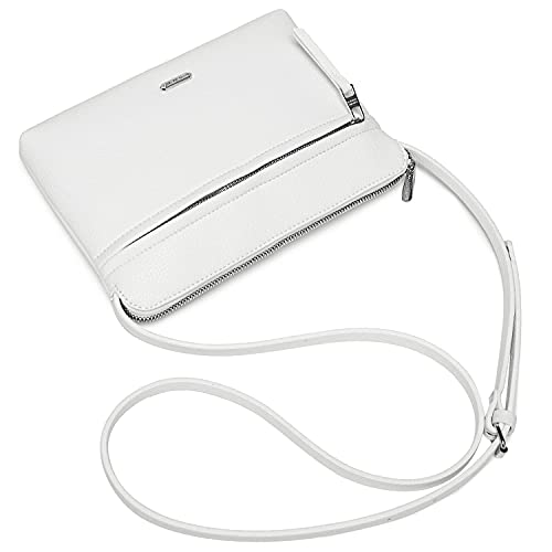 DAVIDJONES Top Zip Crossbody Bags for Women, Faux Leather Small Envelope Shoulder Bag Cell Phone Crossbody Purse with Long Strap-Ivory White Purse