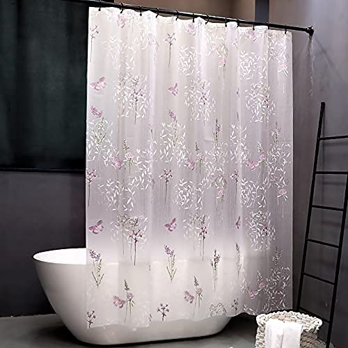 TOOFN Shower Curtain Liner Wild Flowers and Butterflies Design PEVA Odorless Water Proof (Floral, 72" W*72" L)