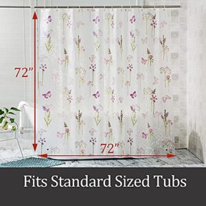 TOOFN Shower Curtain Liner Wild Flowers and Butterflies Design PEVA Odorless Water Proof (Floral, 72" W*72" L)