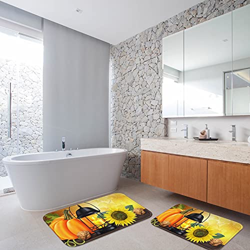 ArtSocket Bathroom Rugs and Mats Set 2 Piece, Bathroom Rugs Non Slip, Fall Sunflower Pumpkins Absorbent Microfiber Memory Foam Bath Mat Machine Washable Bathroom Floor Mats