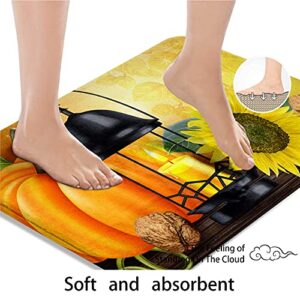 ArtSocket Bathroom Rugs and Mats Set 2 Piece, Bathroom Rugs Non Slip, Fall Sunflower Pumpkins Absorbent Microfiber Memory Foam Bath Mat Machine Washable Bathroom Floor Mats