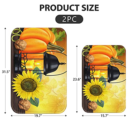 ArtSocket Bathroom Rugs and Mats Set 2 Piece, Bathroom Rugs Non Slip, Fall Sunflower Pumpkins Absorbent Microfiber Memory Foam Bath Mat Machine Washable Bathroom Floor Mats