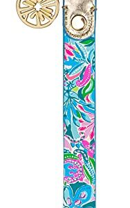 Lilly Pulitzer Durable Leatherette Strap Key Chain, Cute Wristlet Keychain Accessory with Metal Ring, Golden Hour