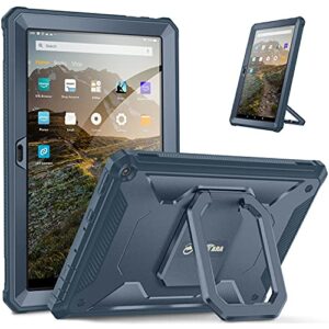 fintie case for all-new amazon fire hd 10 & fire hd 10 plus (11th generation, 2021 release) - [tuatara rotating] multi-functional grip carry stand cover w/built-in screen protector, navy