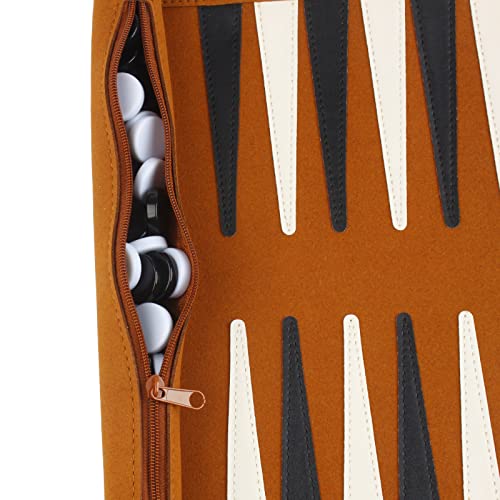 Andux Rollable Backgammon Board Game Microfiber Portable Chess Set PGSLQ-01(Brown)