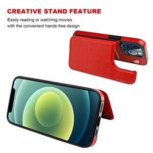 ONETOP Compatible with iPhone 13 Pro Max Wallet Case with Card Holder,PU Leather Kickstand Card Slots Case, Double Magnetic Clasp and Durable Shockproof Cover 6.7 Inch(Red)