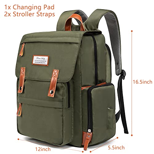 Diaper Bag Backpack Frank Mully Large Multifunction Travel Baby Bag for Mom Dad Army Green