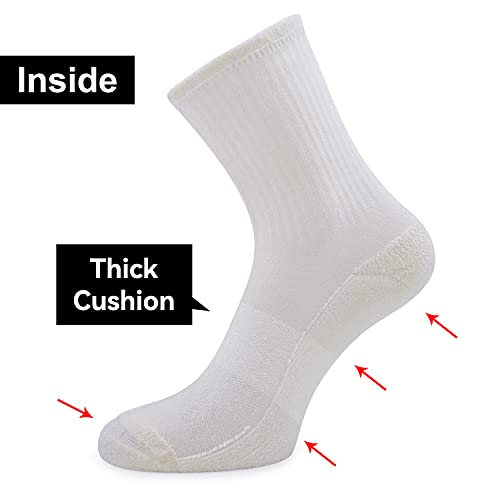 Socks Daze Hiking Socks Merino Wool Crew Sport, Men's Soft Thick Cushioned Moisture Control Fitness Heavy Thermal Wool Climbing Bowling Riding Socks, Large, 4 Pairs White