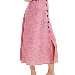 SheIn Women's Polka Dot A-Line Button Side Split Midi Knee Length Skirt Watermelon Pink Large