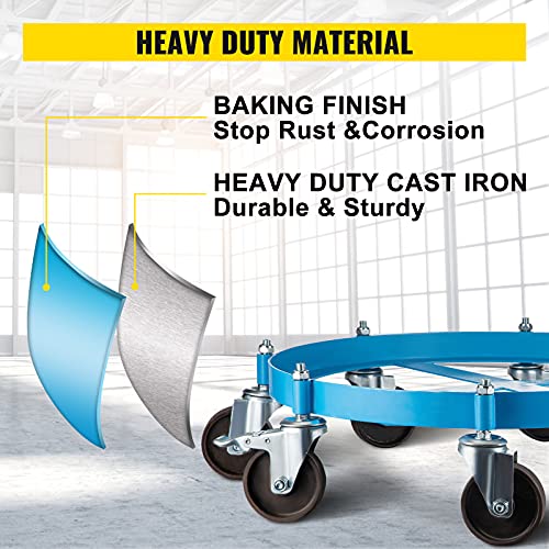 VEVOR Drum Dolly, 55 Gallon Drum Cart Dolly, Oil Drum Dolly with 2000 Lbs Capacity, Grease Drum Dolly with 8 Cast Iron Swivel Casters, Non Tipping for Workshops, Factories, Warehouses, Shops, Docks